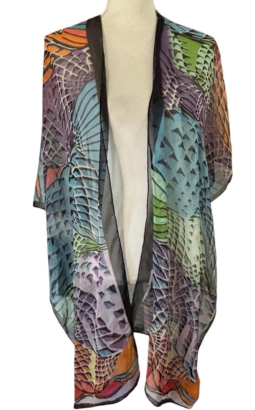 Hamilton Kennedy 100% Silk Colorful Caftan Mumu Koi Goldfish hummingbird Kimono